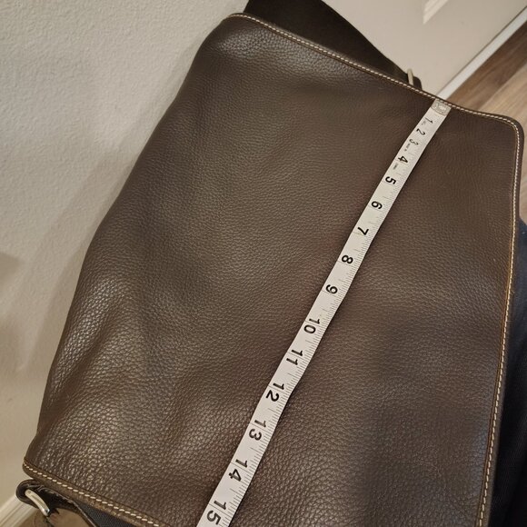 Lambertson Truex crossbody briefcase bag navy blue canvas or cotton and brown le - Picture 9 of 12